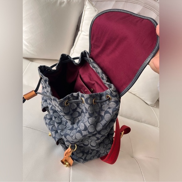 🐎COACH CARGO🐎  DENIM SIGNATURE CANVAS BACKPACK - Picture 12 of 14